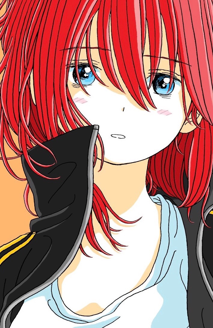 1girl solo blue eyes red hair jacket shirt looking at viewer  illustration images