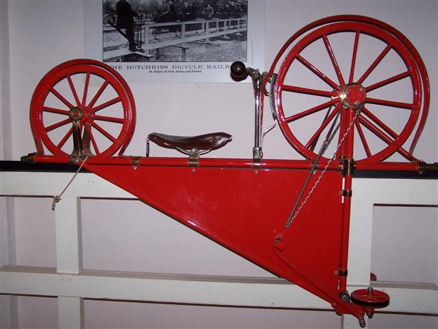 Musuem piece showing the Hotchikiss bicycle monorail system.