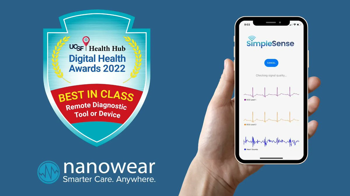 Nanowear is proud to announce we were selected from hundreds of companies as a Quarterfinalist for @ucsfhealthaward in the Remote Diagnostic Tool or Device category! #DHA2022