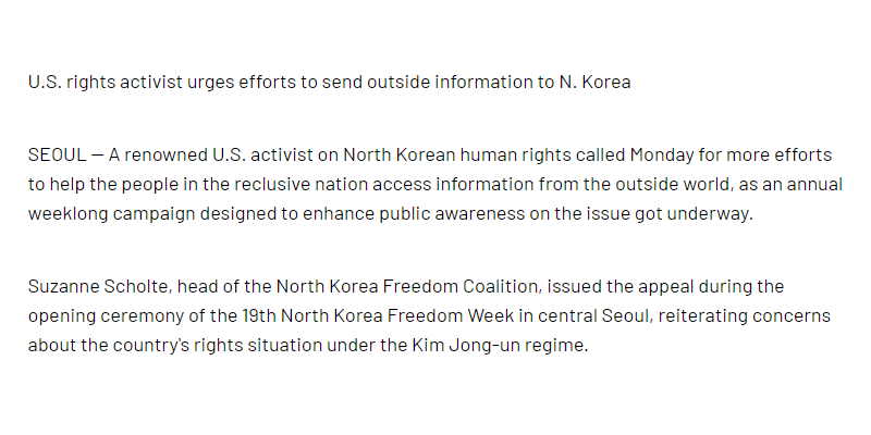 NKFC's tweet photo. @YonhapNews U.S. rights activist urges efforts to send outside information to N. Korea #NKFW2022 #NKFW
https://t.co/UiVtnYAGMx https://t.co/voSLPyLgsl