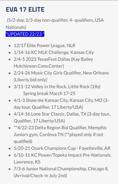 EVA 17 Elite Club Schedule!!  Can’t wait!!! #BeElite