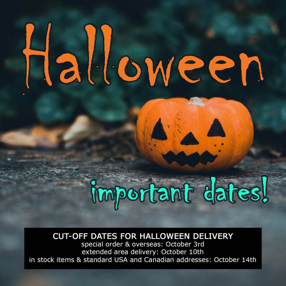 cosplaysupplies's tweet photo. If you're shopping for a Halloween deadline, keep in mind our cut off dates! The end of October is always hectic and our suppliers are often out of staple makeup and SFX supplies by the 20th! #Halloween https://t.co/5pZn1FLFqf