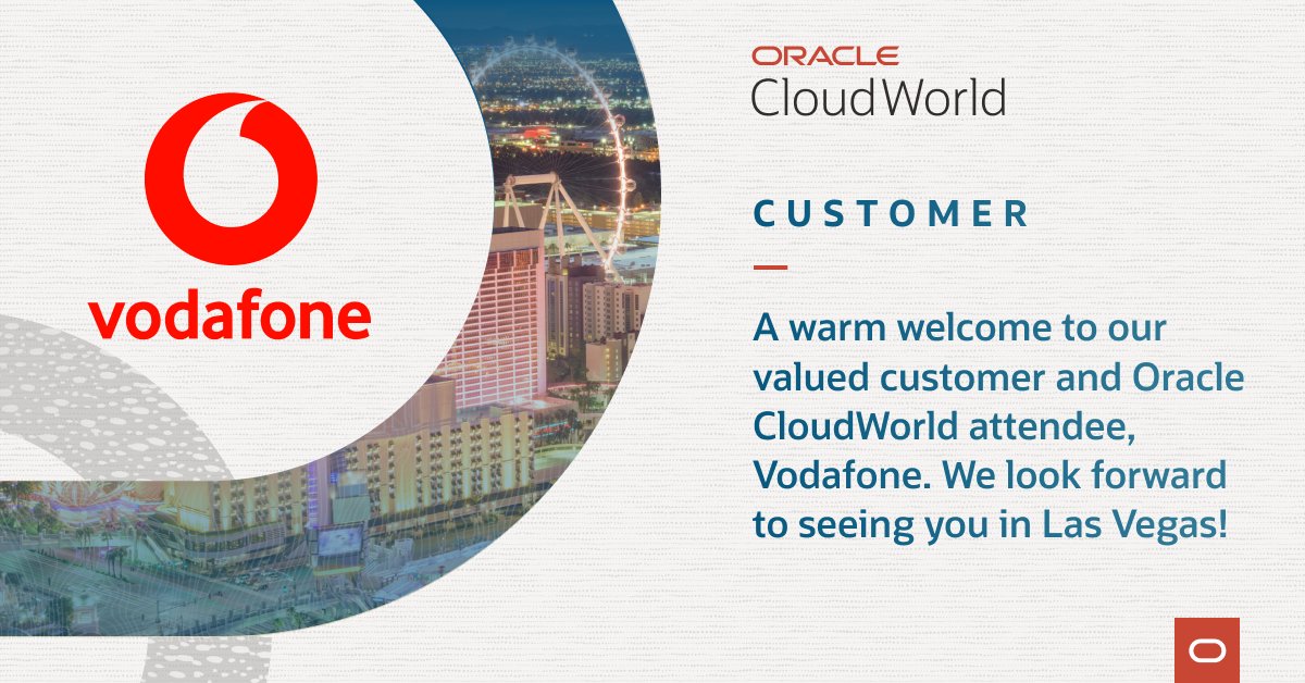 .<a href="/VodafoneGroup/">Vodafone Group</a> will be discussing how Oracle Communications helps service providers compete in a new #5G world at this year's #CloudWorld. Are you ready? Register now to learn more. social.ora.cl/6011MknnP