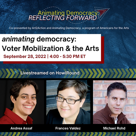 With mid-term elections approaching, what roles can artists play to motivate voting and civic participation and promote dialogue about the state of our democracy? Join trailblazing artists + cultural leaders discussing this crucial and timely topic! Info: bit.ly/3RVscT5