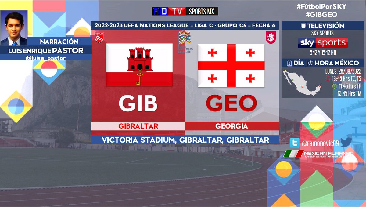 ramonovic09's tweet photo. #UEFANationsLeague #LigaC #Fecha6 | @GibraltarFA 🆚 @GeorgiaGff
🇬🇮 #Gibraltar 🇬🇪 #Georgia
🗓️ Hoy
🇲🇽 ⏰ 13:45 Hrs TC, 11:45 Hrs TP
📺 @SKYSportsMX 542 y 1542
📱💻 @BlueToGoSports
🎤 @luise_pastor
#FutbolPorSKY #GIBGEO https://t.co/wRsiNZg0tU