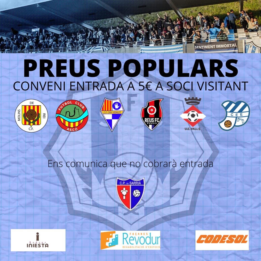 SantfeliuencFC's tweet photo. Fa més de 10 anys vam ser pioners i continuem intentant que el #FutbolCat tingui preus populars. #FutbolPerATothom #1Cat3 @molinscf @fcasco_oficial @cfcanvidalet @ReusFCR @UEValls @CEEuropa @cpsarria @FCF_CAT @ajsantfeliu https://t.co/KOHydShsB5