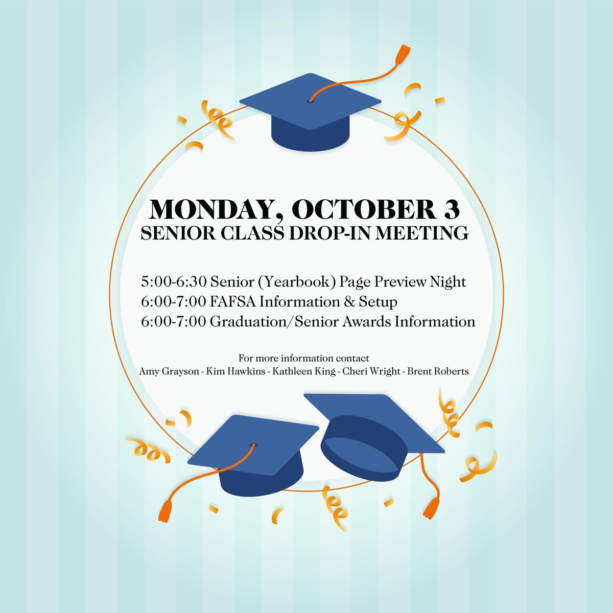baldknobschools's tweet photo. Attention Class of 2023 Students and Parents: 

BKHS is hosting a drop-in senior meeting on Monday, October 3—one week from today. Parents and/or students, we highly recommend you attend, so please make plans to drop by. 

We look forward to discussing senior year with you. https://t.co/dYrhbt5IOt