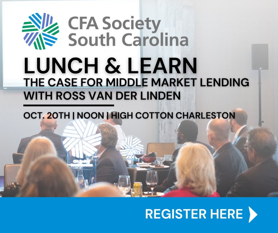 Just announced! Join CFA Society South Carolina and guest speaker, Ross Van der Linden in Charleston for a Lunch &amp; Learn at High Cotton Charleston. 

📍Charleston S.C. | High Cotton Charleston
⏰ NOON
Registration is required: cvent.me/Vm9Zr8