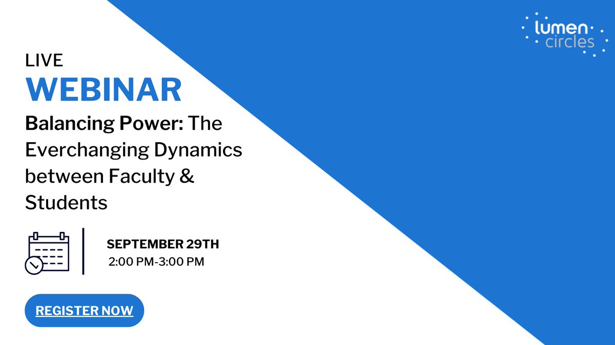 Join our upcoming #webinar, Balancing Power: The Everchanging Dynamics Between Faculty &amp; Students, to hear faculty panelists share how they address power imbalances and empower their students. 

When: Thursday, September 29th, 2022 at 2:00 pm EST 
info.lumenlearning.com/belonging-webi…