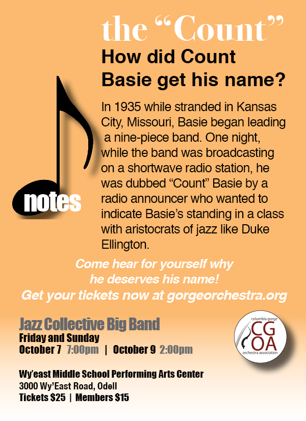 Gorge_Orchestra's tweet photo. Listen to the music of legendary big band conductor, composer, musician. "Back to Basie" performance by the Gorge Orchestra, Oct 7 &amp; 9. #CountBasieOrchestra #bigband https://t.co/9RqbrvdiAs