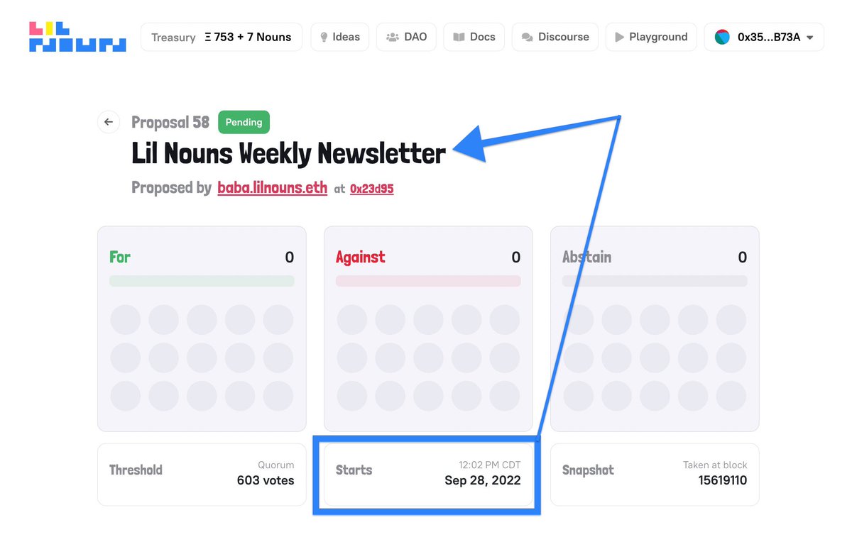 T-minus 2 days until the Lil Nouns Weekly Newsletter is (back) on-chain! 

Get your wallets ready to vote if you want to support this public good — thank you in advance for your votes 🫡

lilnouns.wtf/vote/58