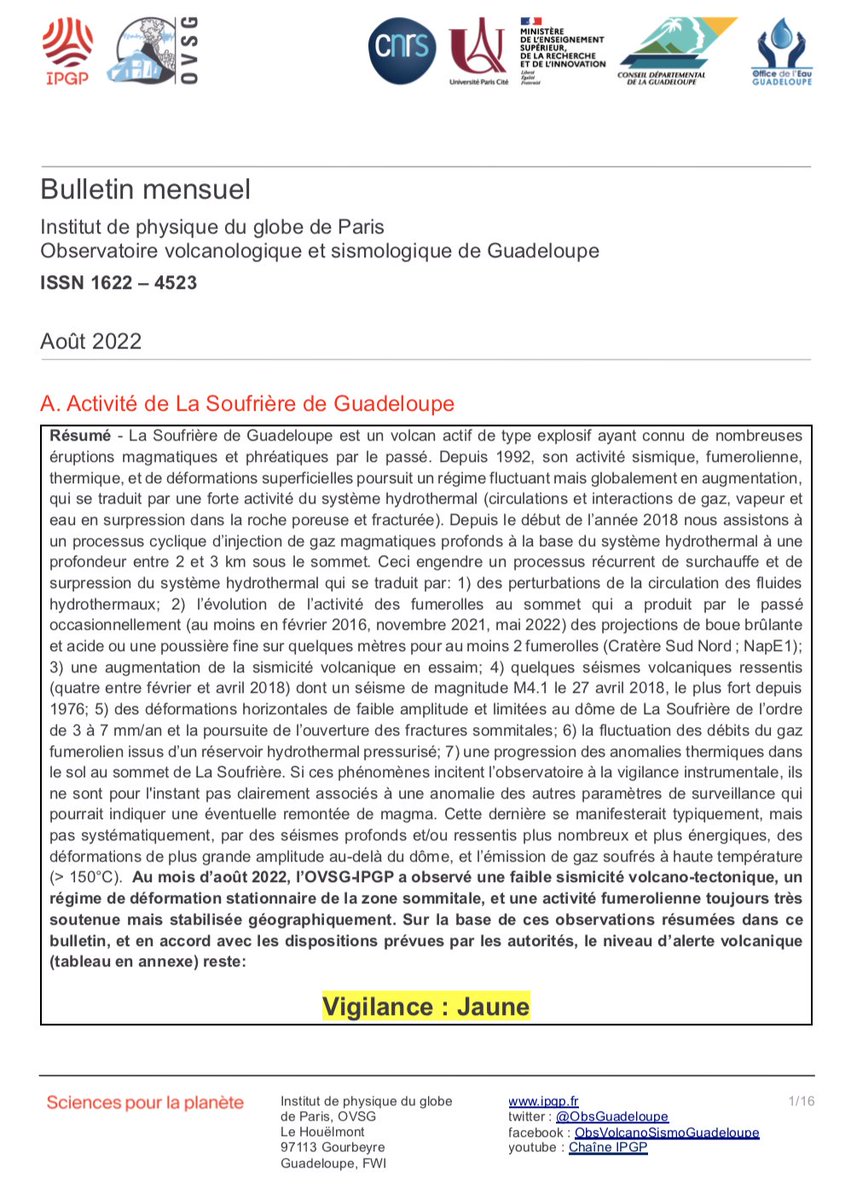 ObsGuadeloupe's tweet photo. Le bulletin mensuel de l'OVSG-IPGP pour le mois d’aout 2022 est consultable avec le lien suivant :
https://t.co/dUWE6gCi7b
La direction de l'OVSG-IPGP https://t.co/HkVXUrtsZG