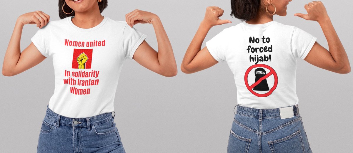 Poojajourno's tweet photo. in solidarity with Iranian women. login to https://t.co/KzyVLP22Gu to take one for yourself. #IranProtests2022 #IranProtests #IranRevolution2022 #women #IranProtests #Iranianwomen #inands #Tshirt #Hijab https://t.co/qPDtFamk5p