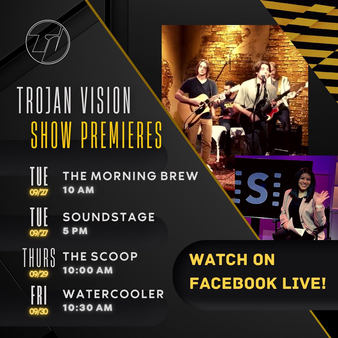 TrojanVision's tweet photo. It’s premiere week! Tune in on our Facebook live to see what our students have been working on! https://t.co/dpj7r1CRh4