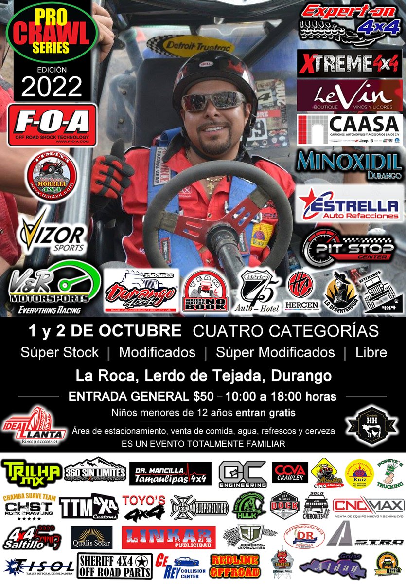 PasionJeepera's tweet photo. 3ra Fecha #ProCrawlSeries2022 en #Durango
No se lo pierdan!!
#VRMotorsports patrocinador de #PasionJeepera
#4x4 #4x4Mexico #OffRoad #Jeep #Rutas4x4 #Eventos4x4 #Aventura4x4 #Competencias4x4 #4x4LifeStyle #ProCrawlSeries #ProCrawl #Crawler #Casanova4X4 #VyRMotorsports https://t.co/II3d7WRy4H