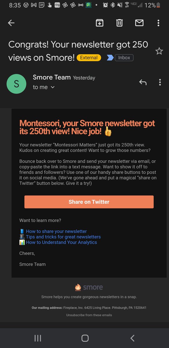 Mateopato's tweet photo. @SmoreNewsletter Could you please start including a link to the newsletter being mentioned in these emails? It's annoying having to parse it out of the Twitter link. Newsletters typically all have the same title, so adding the title isn't super helpful unless it's a hyperlink. https://t.co/P8zfUdbdZr
