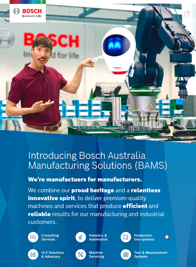 PBeckettBOSCH's tweet photo. Bosch Australia Manufacturing Solutions (BAMS) employ expertise in industrial; robotics, automation and bespoke machinery, providing a range of services to manufacturers, such as: - https://t.co/CaarbNTcZP