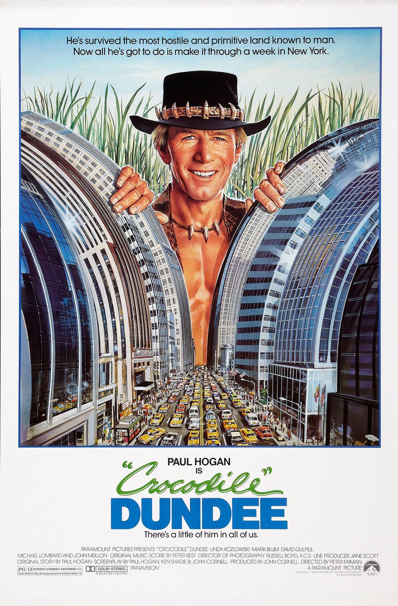 FilmNewsNos's tweet photo. 🎬MOVIE HISTORY: 36 years ago today, September 26, 1986, the movie ‘Crocodile Dundee’ opened in theaters!
#PaulHogan #LindaKozlowski #JohnMeillon #DavidGulpilil #MarkBlum #MichaelLombard #ReginaldVelJohnson #TerryGill #SteveRackman #GerrySkilton #PeterFaiman https://t.co/d53HCX3iIR