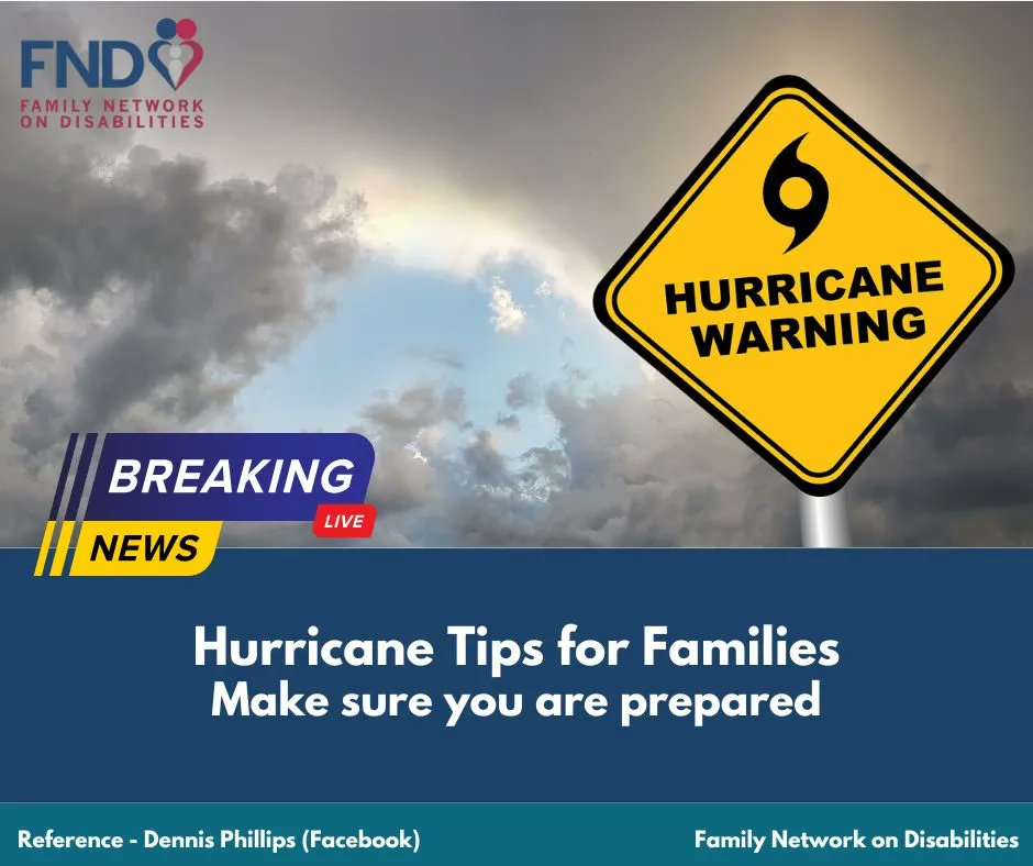 FND_USA's tweet photo. Be Prepared. Be Informed. Stay Safe.  Find our Hurricane Season Disaster Readiness for People with Disabilities guide here - https://t.co/glV7EIz1sj.  Find out information on Disability ready shelters here - https://t.co/h1PBRBIyYH. #HurricaneIan #hurricanetips #FND https://t.co/ifU5l9vvtJ