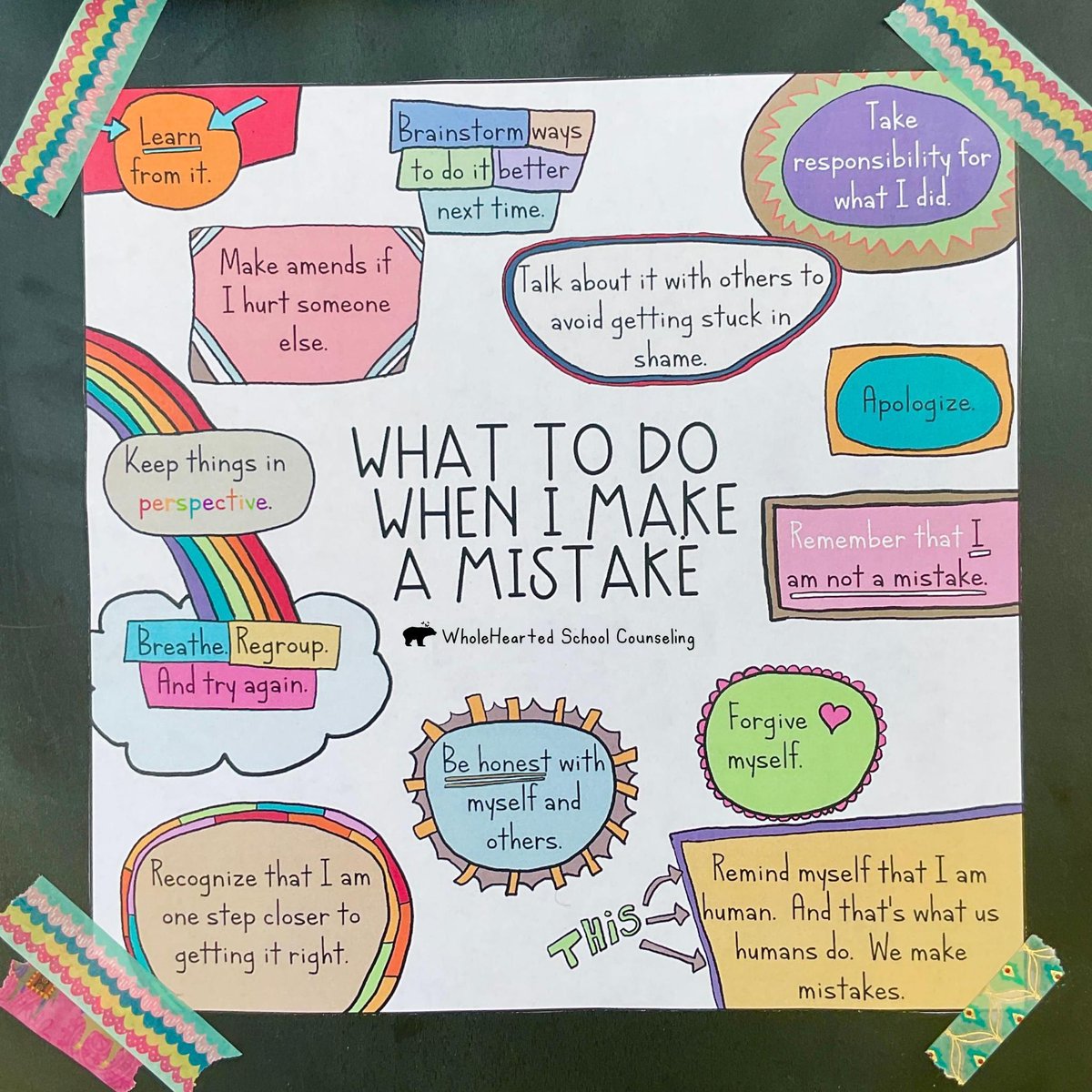 WholeHeartedSC's tweet photo. This Free Growth Mindset Poster reminds us of pro-active steps to take when we make a mistake. Use in your counseling office, classroom, or even at home. Let me know if you'd like the PDF! #growthmindset #socialemotionalearning https://t.co/g9bhrSsPim