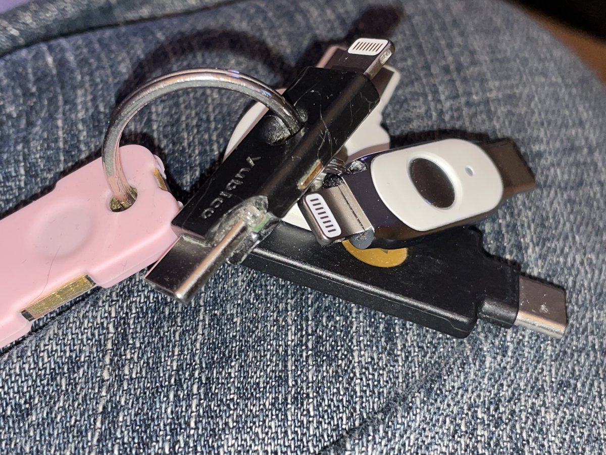 keeleysam's tweet photo. @ywxwy @Yubico Yeah, these are super disappointing especially for the price. The plastic used for the full size keys has been pretty much indestructible for us.

If you really want a durable lightning security key, the Feitian one hold up better but I was never able to get HOTP disabled https://t.co/XRcZL7CQEl
