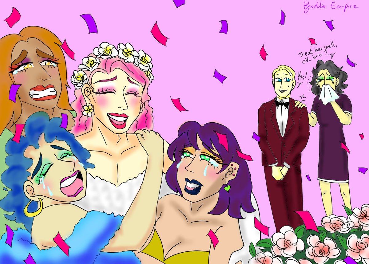 FemdomGoddio's tweet photo. Theme: Friendship
Title: Our Drag Sis is Finally Married!!!
Description: the drag queens hugging their newly married friend.
App: CLIP STUDIO PAINT PRO
#cspcontest33
#dragqueens
#friendship
#illustrationart
#weddingcelebration
#crossdresser
#goddio https://t.co/NKbkhDRakc