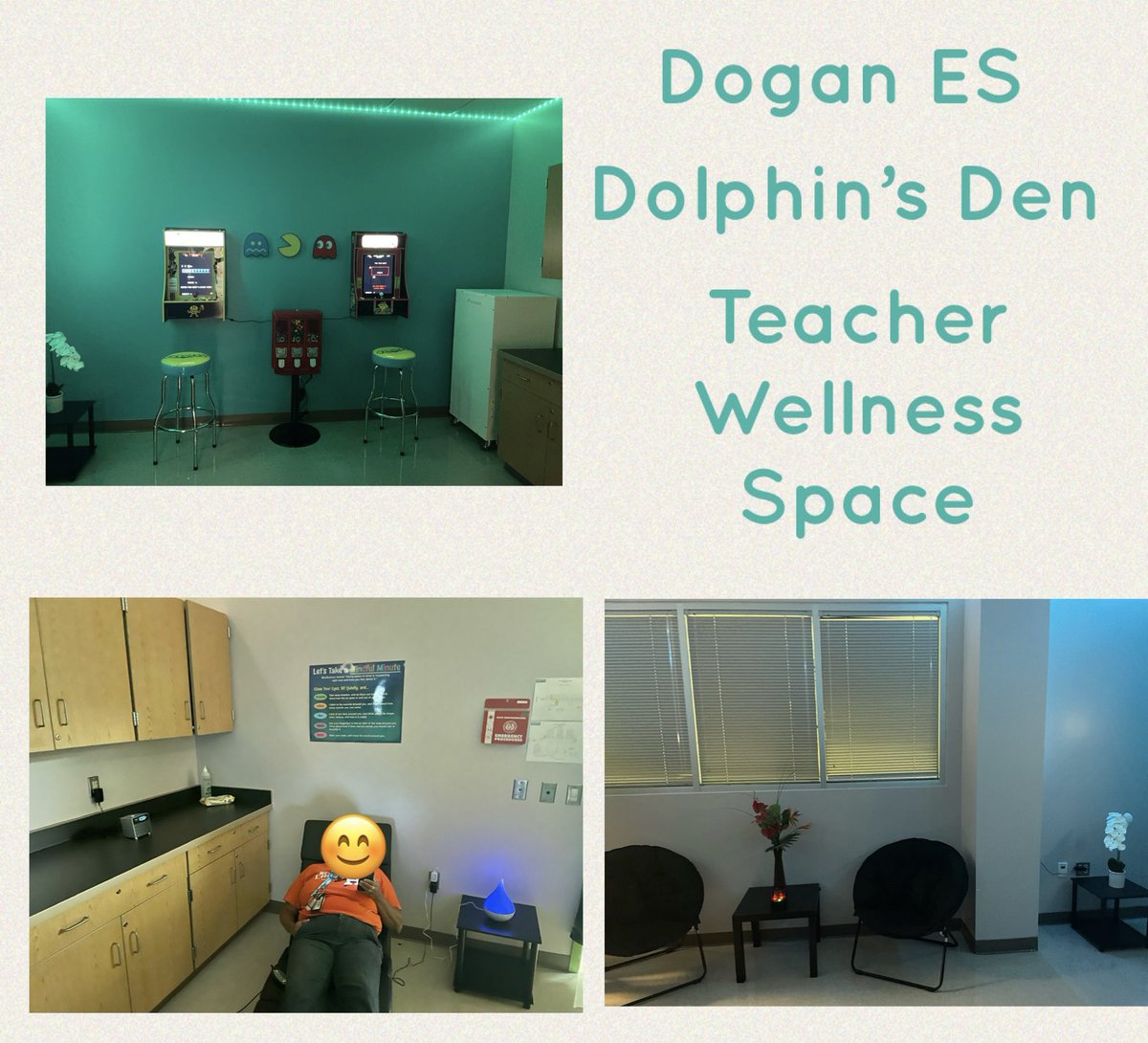 Shout out to <a href="/DoganElementary/">Dogan Elementary</a> and their amazing counselor, Ms. Harvey, for encouraging #TeacherSelfCare with this wonderful Teacher Wellness Space! @SELHISD #SELMatters #TeachersMatter