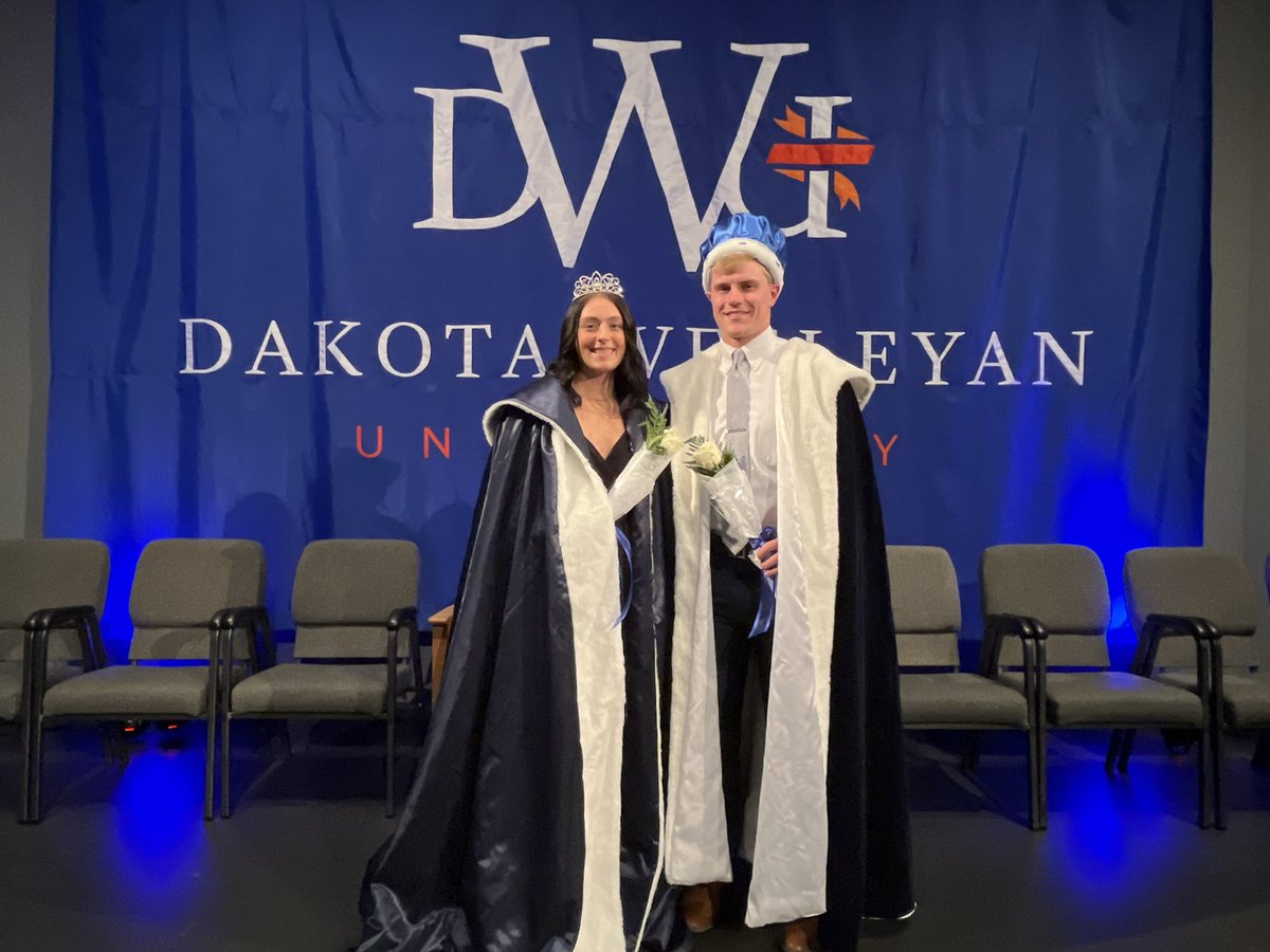 DakotaWesleyan's tweet photo. Our 2022 homecoming royalty are ... Darby Deffenbaugh and Adam DeJong! We also crowned our Beanie Royalty, Erynn Gerlach and Max Raab. Congratulations to these selected individuals as well as all this year’s candidates. #BleedBlue #BWdays https://t.co/UtifcHcy3O