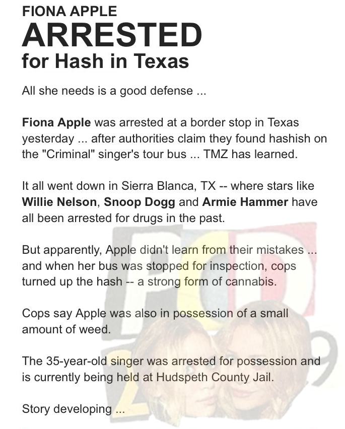 pcd2009's tweet photo. fiona apple was busted for hash possession: https://t.co/4Vq5X9fob3