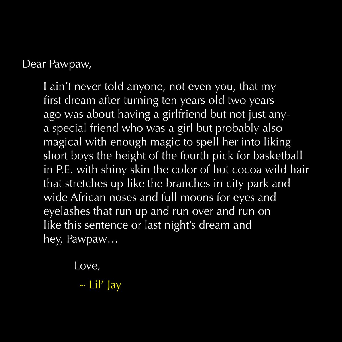 tevsmith's tweet photo. An excerpt from Lil’ Jays letter to his grandad. #exitticket #tevsmith https://t.co/Ga8yFOqJAw