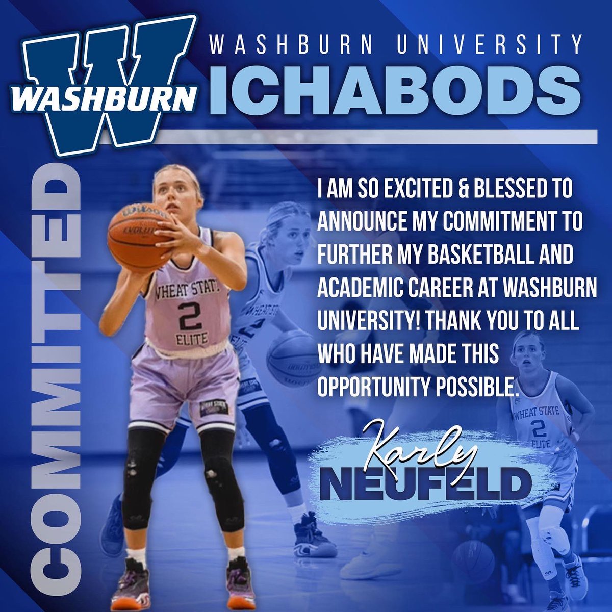 KarlyNeufeld's tweet photo. I am SO excited to announce my commitment to Washburn University. Thank you to everyone who has made this possible, you are so special to me and my career. GO BODS!💙💙 https://t.co/Zb9779fsqI