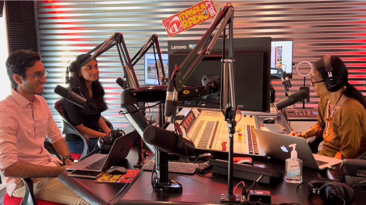 AmLungCSI's tweet photo. Thank you so much to @masalaradio for inviting our @RiceUniversity team to record a segment on #lungcancer and screening! It was such a pleasure to meet Thara Aunty and talk to the Houston South Asian community! Our white ribbon from @TheWRP4LC comes with us everywhere! #LCSM https://t.co/csQdr9h5g9