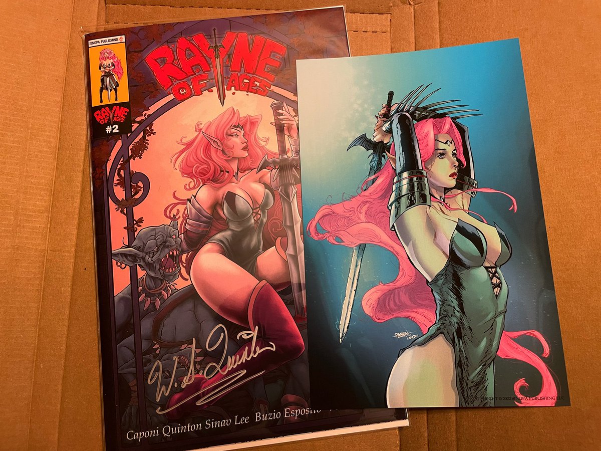 damientorresart's tweet photo. Just got home and see that my copy of Rayne Of Ages #2 arrived, written and published by @LlSinopa with art by my buddy @nickcaponiart ! And here’s a mini print of the pin up I did, colored by Nick as well. Cover by Aysegül Sinav! 
#rayneofages #sinopapublishing #comics #indie https://t.co/NANUidXacz