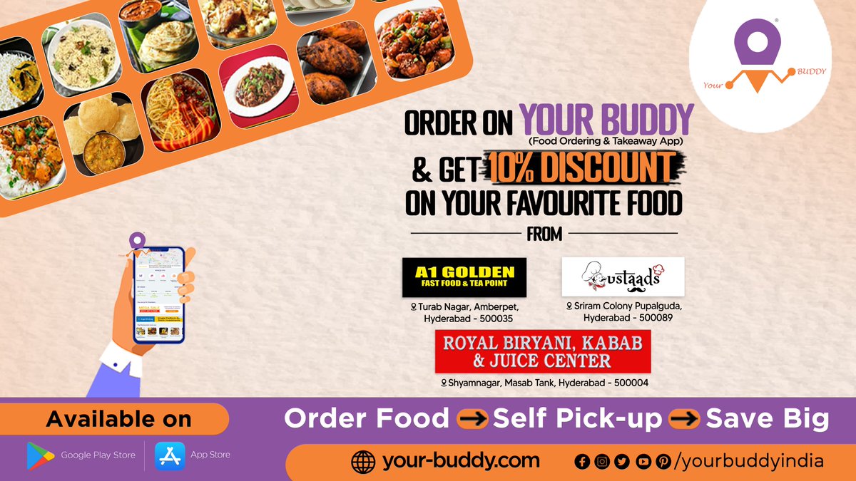 yourbuddyindia's tweet photo. By ordering food on Your Buddy Get 10% Additional discount on the following restaurants in Hyderabad.
Save time Save money more than before.
Download Your Buddy App Now : https://t.co/AslQu0Ff7P
#yourbuddy #10%off #offer #offers #takeawayoffers #orderingfoodapp #orderingfood https://t.co/jgw2Pt7otr