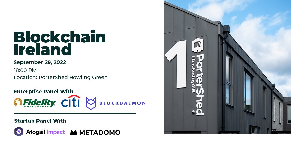 davebarna's tweet photo. This Thursday in Galway
☘️Blockchain news from large orgs
☘️Blockchain startups sharing stories
🍕Pizza
🍻Beer
At your local friendly @portershed
🇮🇪 @blockchain_irl meetup
Questions?
👇Sign up here 👇
https://t.co/cQlkSSw6gd https://t.co/p2FENdAgfV