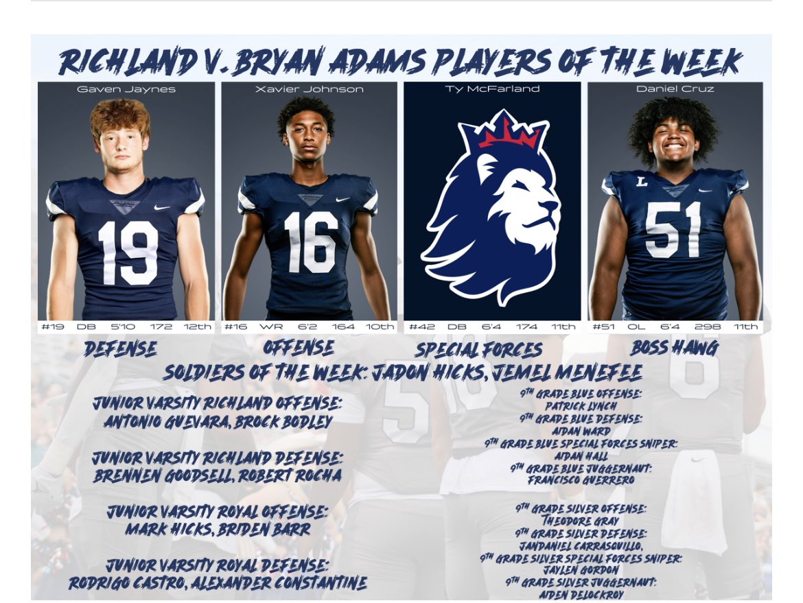 Richland Royals Football on Twitter "🚨🚨🚨Congratulations to the Week 5