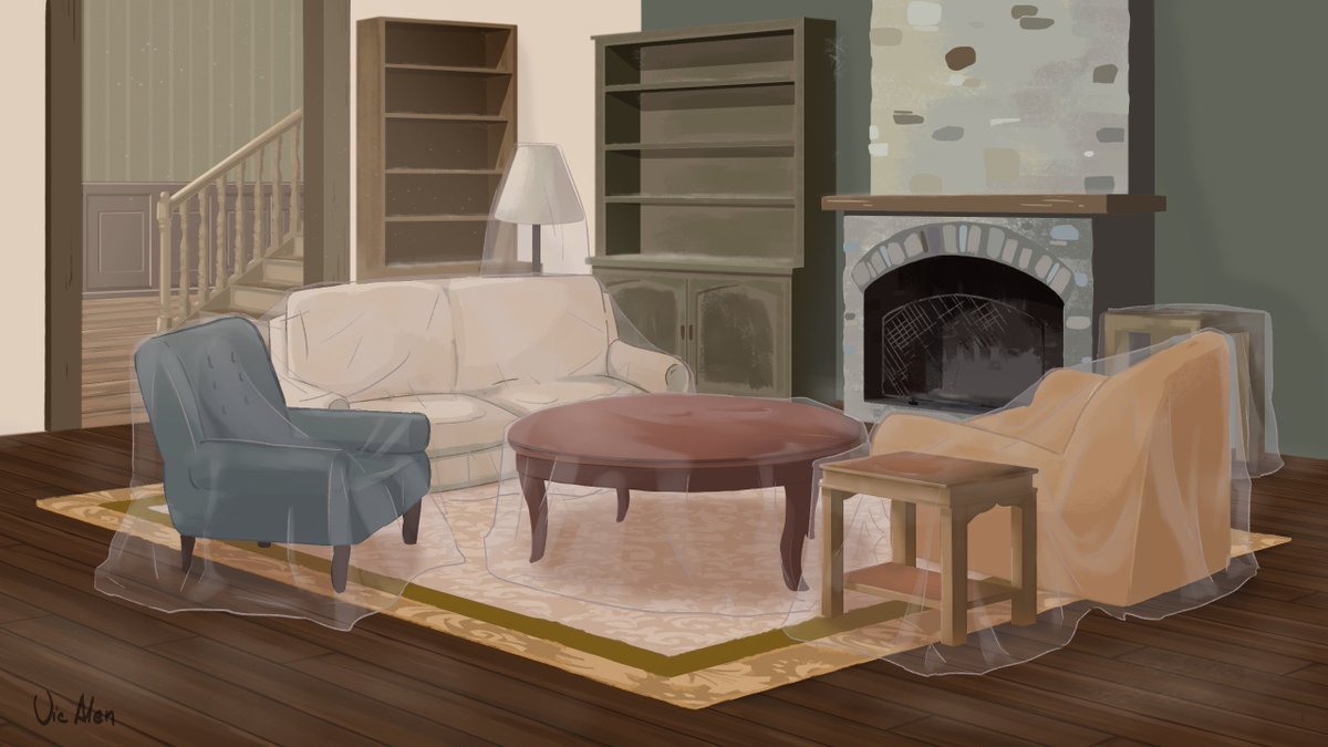 VicAlen4's tweet photo. Cozy living room for the MC at @Patch_Games  for their lovely visual novel: #ourlifenowandforever ✨
The before and after moving to the house + sketches made! Enjoy!

#visualnovel #digitalart #sketch #backgroundart #environment #2dartist #freelanceartist #OC https://t.co/3yuN4YESYG