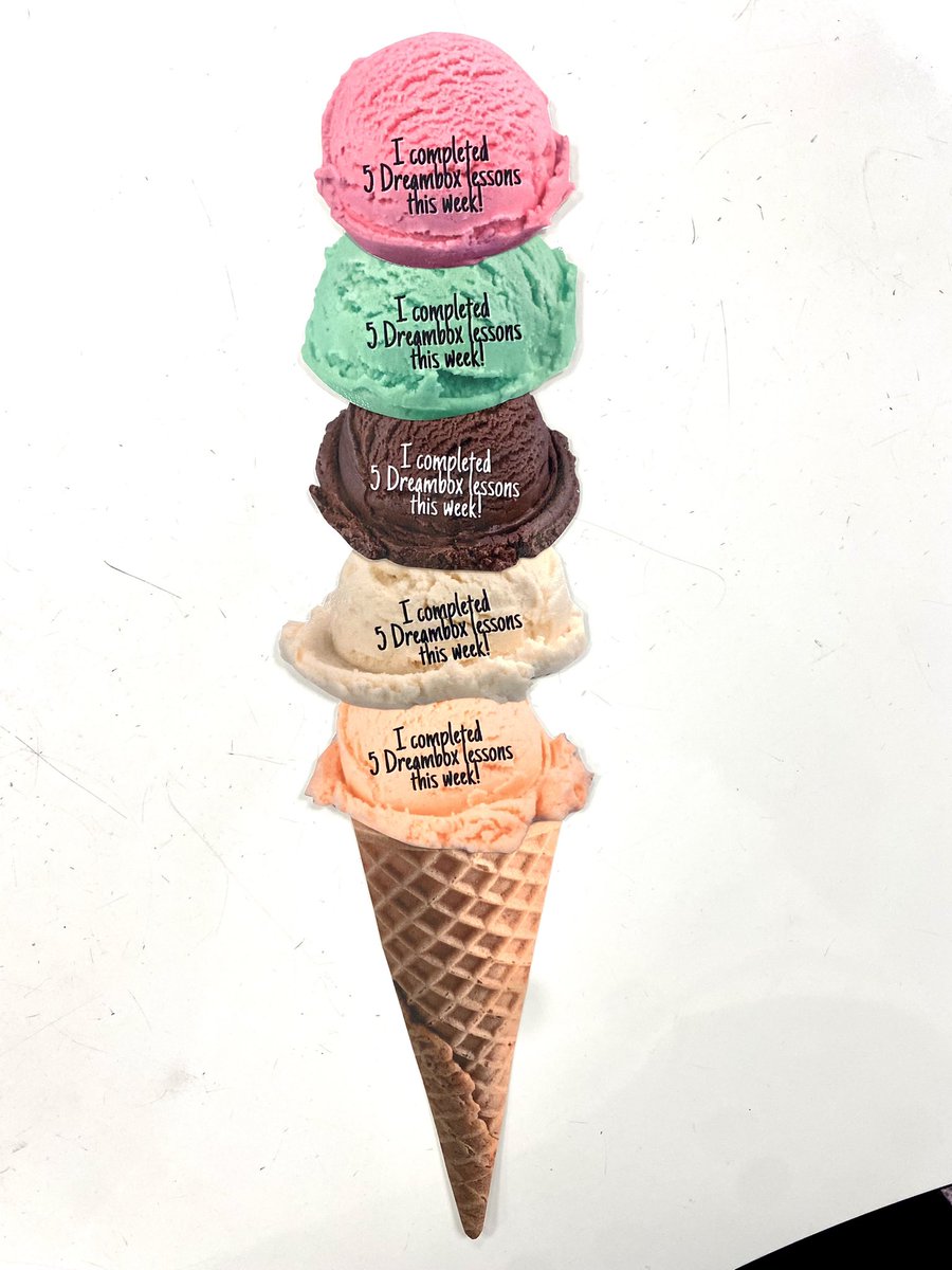 MrsHaleySmith_'s tweet photo. I hope my students are as excited about these Dreambox trackers as I am… I think they’re adorable &amp; so fun! Students can choose a scoop to add to their cone for completing 5 lessons during the week! @DreamBox_Learn https://t.co/Xzrc7w9JPk