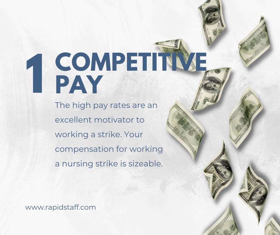 Rapid_Staff's tweet photo. There are many benefits to working a strike, swipe through to read the top 3! Interested in working a strike with RapidStaff? Apply today at https://t.co/f1zsxXgqFg
#Travelnurse #Strikenurse #TravelJobs https://t.co/CQFw9QYKc4