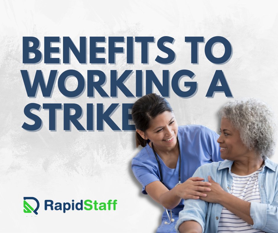 Rapid_Staff's tweet photo. There are many benefits to working a strike, swipe through to read the top 3! Interested in working a strike with RapidStaff? Apply today at https://t.co/f1zsxXgqFg
#Travelnurse #Strikenurse #TravelJobs https://t.co/CQFw9QYKc4