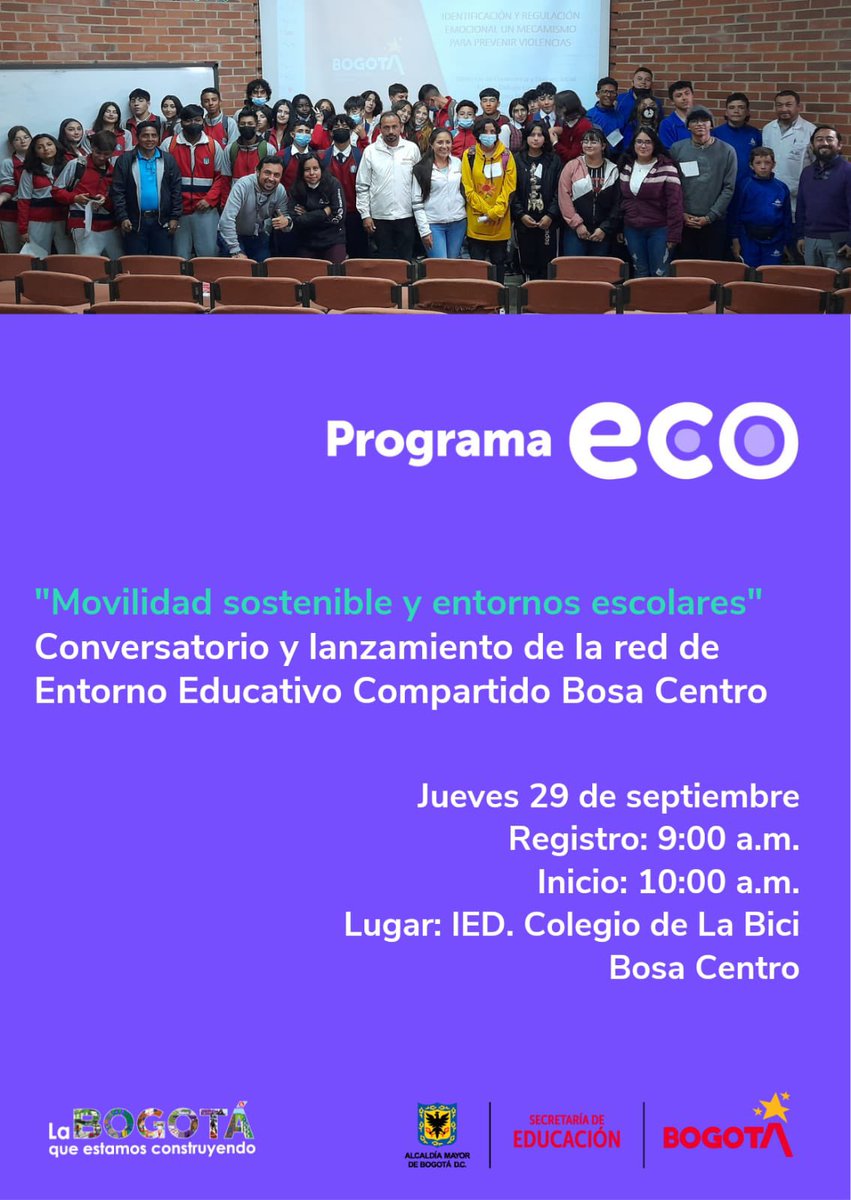 ColegiodelaBici's tweet photo. Gracias al acompañamiento de #ProgramaECO de @Educacionbogota y PAPT de @DLE7BOSA realizaremos la apertura de la emisora escolar #RadioBike del @ColegiodelaBici con el Conversatorio de movilidad sostenible y Bici-recorrido por Bosa
@UliaYemail @Educacionbogota @EdnaBonillaSeba https://t.co/gRw07YqRZ7