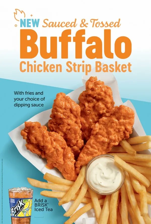 Yum yum yum! You NEED to try these tasty buffalo sauced and tossed chicken strips served with our crispy fries and your preferred dipping sauce! #lovemydq #happytastesgood