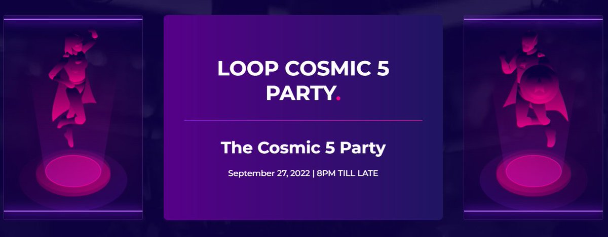 SecretNetwork's tweet photo. The Loop #Cosmic5 Party is tomorrow! 🥳

Secret is co-sponsoring the event, and it's a night you don't want to miss. Let's have some fun and celebrate #Cosmoverse2022 together. Will we see you there?

Register: https://t.co/vmLO2L69m4

$SCRT #Cosmic5SCRT #CosmoverseSCRT https://t.co/GJtbSFIXX8