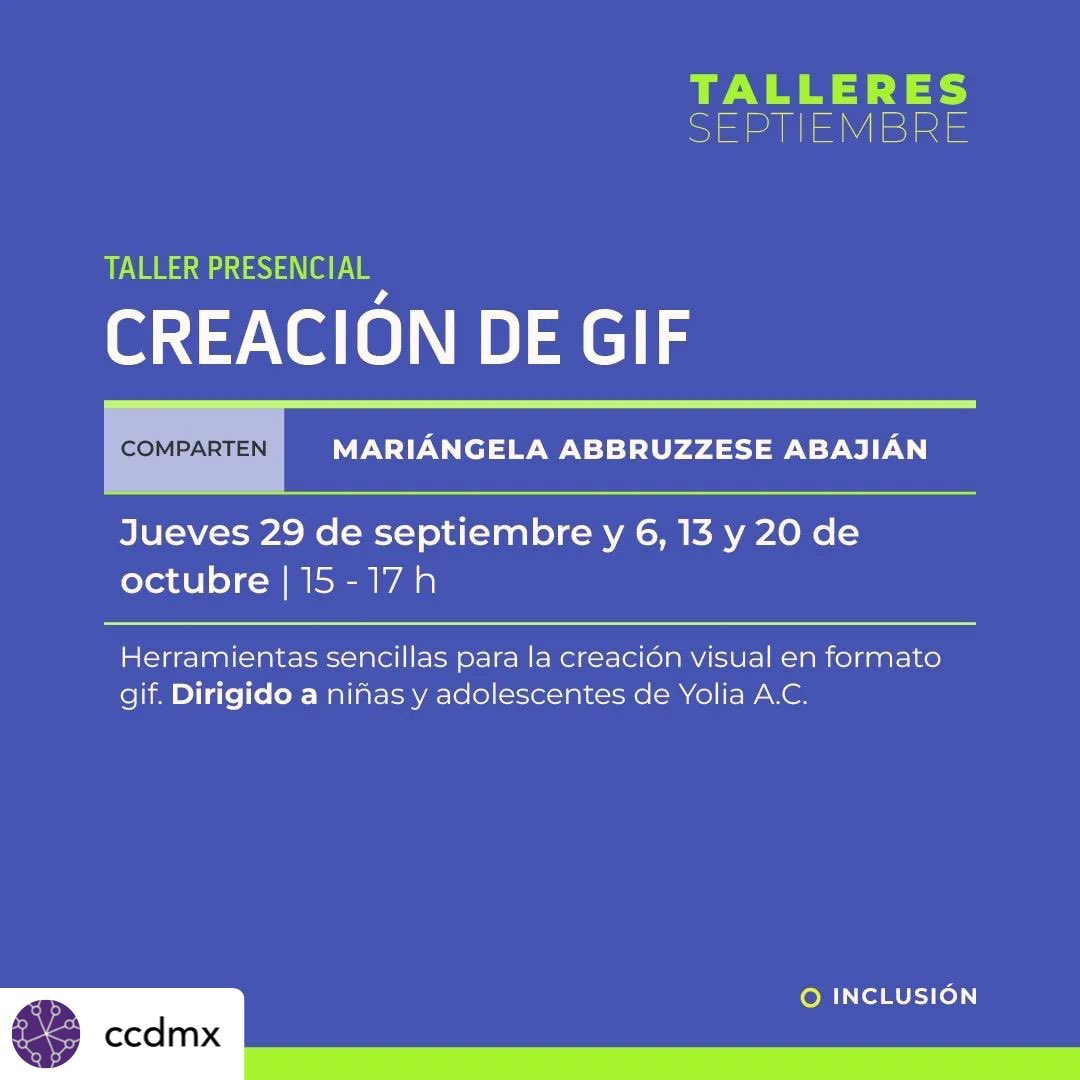 Esta semana empieza la segunda edición de mi taller creativo de GIFs con el <a href="/ccdmx/">Centro de Cultura Digital</a> ✨Vamos a compartir herramientas sencillas para convertir ejercicios de collage en animaciones divertidas con las niñas y adolescentes de <a href="/Yolia_AC/">Yolia A.C.</a>