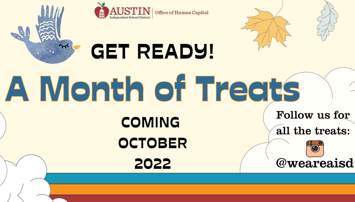 Get Ready! 🌟 October is a Month of Treats for our hardworking teachers! We have partnered with local businesses to be able to offer discounts for services, tickets to events, special classes, and swag bags. Follow us on Instagram @weareaisd for more information!