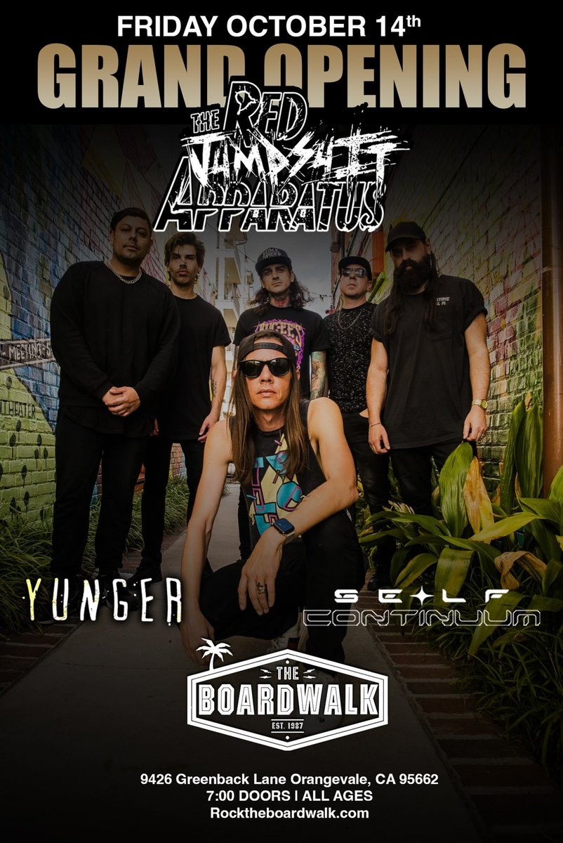 WE’RE BACK!
On October 14th, The Red Jumpsuit Apparatus performs live for our Grand Opening with special guests Yunger and Self Continuum!
Tickets sold here 👇🏼

eventbrite.com/e/the-red-jump…