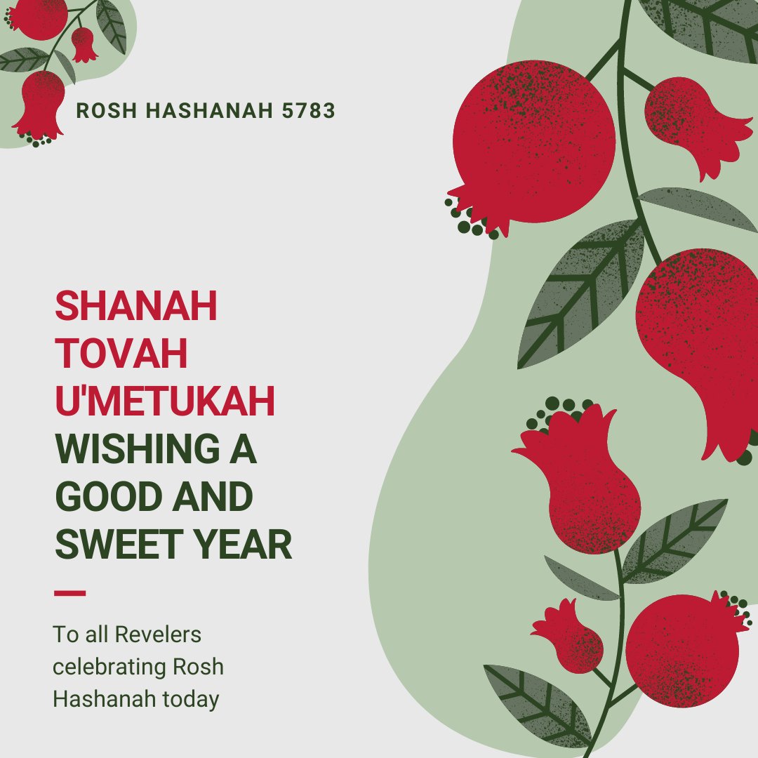 TheRevels's tweet photo. Revels would like to wish shanah tovah to all who are celebrating Rosh Hashanah today! May this be a good and sweet new year for all. 

#RoshHashanah #RoshHashanah5783 #ShanahTovah https://t.co/TkNNo3XKos