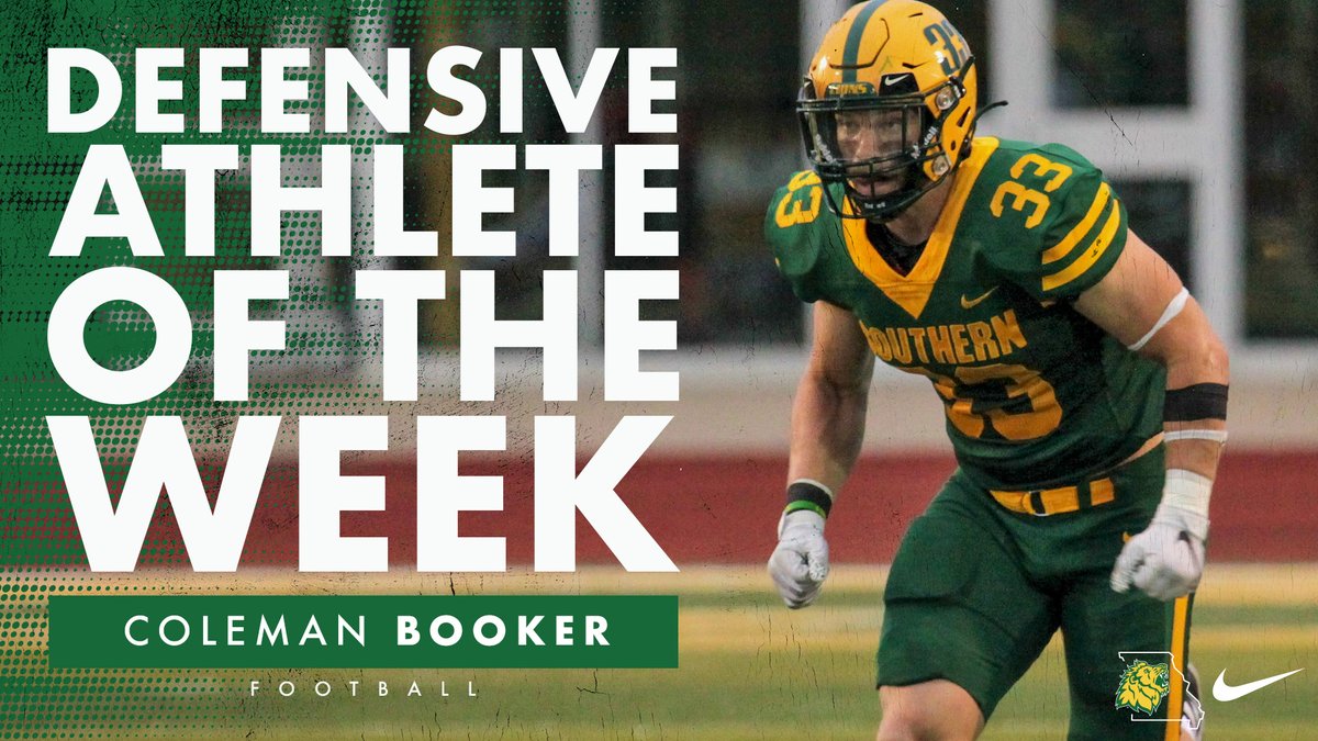 MOSOFootball's tweet photo. Congratulations to Coleman Booker, MIAA Defensive Athlete of the Week! #LetsRoar 🦁 https://t.co/petnSzHmMr