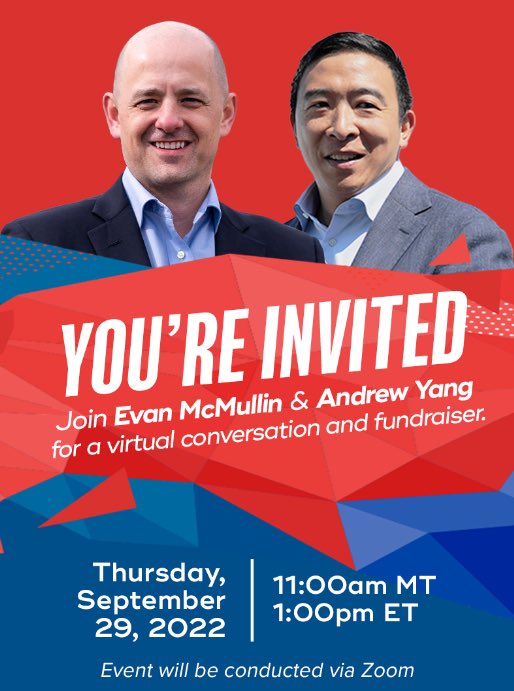 I’m hosting a virtual fundraiser for <a href="/EvanMcMullin/">Evan McMullin</a> on Thursday!  Evan is running for US Senate in Utah against Trump-endorsed incumbent Mike Lee and is up 1 point in the latest poll. Join us to hear from Evan how we can help him win this crucial race!! donate.fundhero.io/evanmcmullin/z…