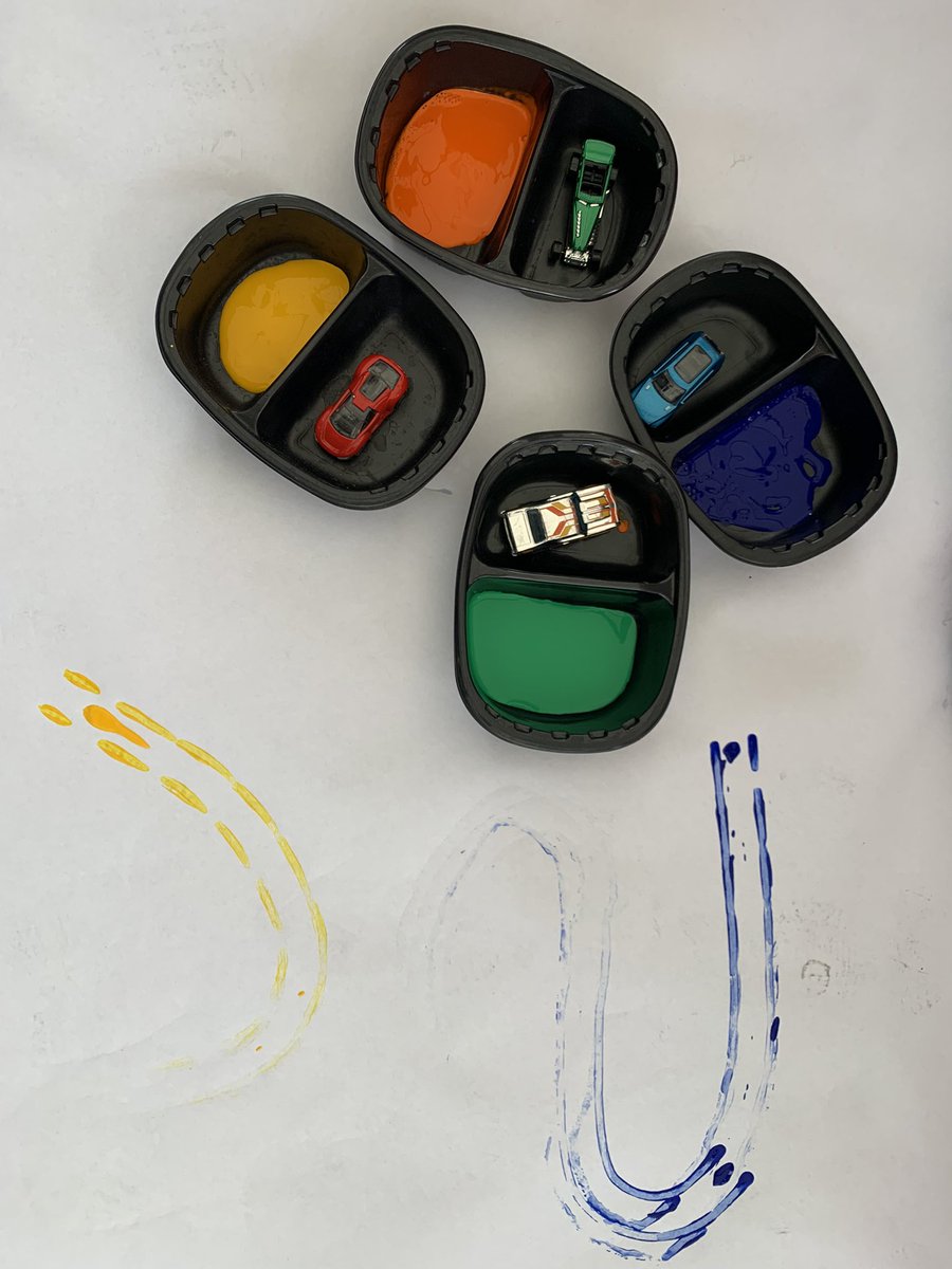 teachclbliss's tweet photo. Mark making with cars today. Not sure who had the most fun. 🚗 🎨 💦 https://t.co/6gpOU4TZVq